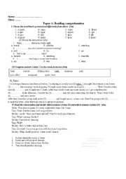 English Worksheet: Test(reading and writing)