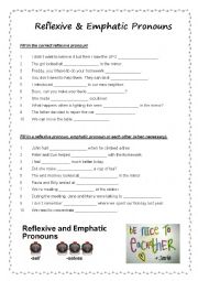 English Worksheet: emphatic and reflexive pronouns worksheet