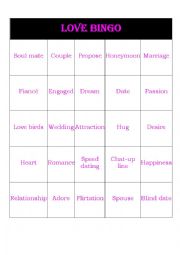 English Worksheet: Love bingo