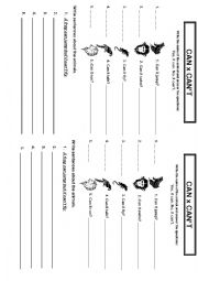 English Worksheet: What animals can/cant do.