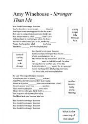 English Worksheet: Stronger than me - AMY WINEHOUSE