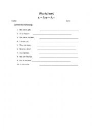 English Worksheet: is - are - am (verb to be)