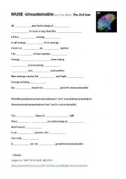 English Worksheet: Muse - Unsustainable lyrics with gaps to fill