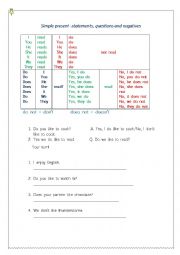 English Worksheet: Present Simple - statements, questions and negatives