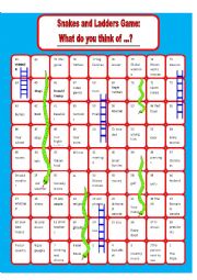 Snakes and ladders  speaking board game    WHAT DO YOU THINK OF..? ****60 MIN CLASS****