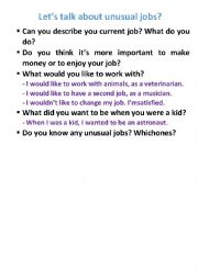 English Worksheet: Unusual Jobs - Questions for discussion
