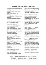 English Worksheet: I DONT WANNA CLOSE MY EYES (AEROSMITH)