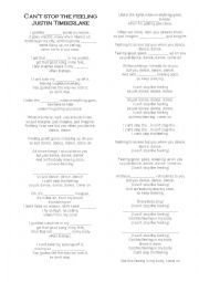 English Worksheet: CANT STOP THE FEELING (JUSTIN TIMBERLAKE)