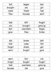 Irregular Verbs Bingo Cards