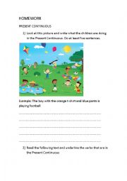 English Worksheet: Homework Present Continuous