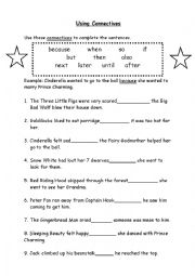 English Worksheet: Connectors Complete Exercise (FAIRY TALES)