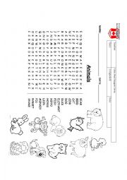 English Worksheet: Animals wordsearch 