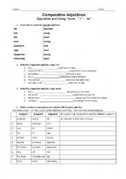 English Worksheet: Comparative Adjectives and Opposites
