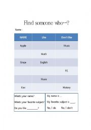 English Worksheet: find someone who...
