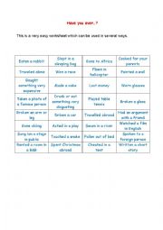 English Worksheet: HAVE YOU EVER ...? GAME