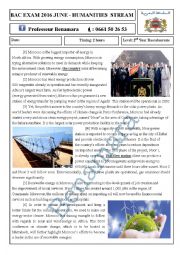 RENEWABLE ENERGIES IN MOROCCO BAC EXAM JUNE 2016 HUMANITIES STREAM