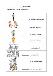 English Worksheet: he she it they