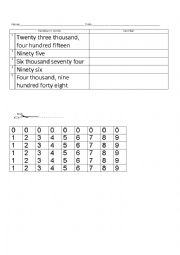 English Worksheet: big numbers cut and paste