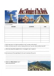 English Worksheet: New 7 Wonders of the World