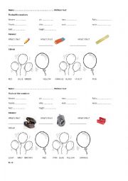 English Worksheet: Test on numbers, colours and school things