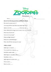 English Worksheet: Zootopia Worksheet