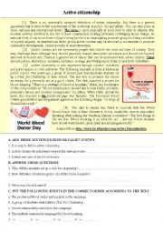 English Worksheet: Active Citizenship and blood donation