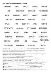English Worksheet: Synonyms: 15 sets of 3 synonyms