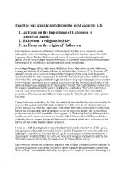 English Worksheet: The Importance of Halloween in American Society