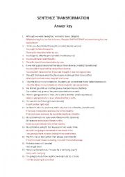 English Worksheet: Sentence transformation (answer key)