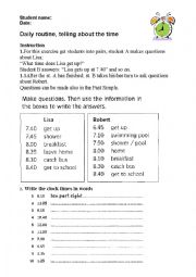 English Worksheet: Daily routine and telling about the time