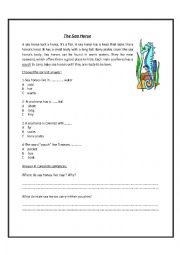 Reading worksheet titled (The Sea Horse) 