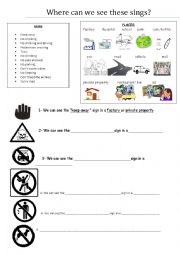 English Worksheet: Information and warning signs