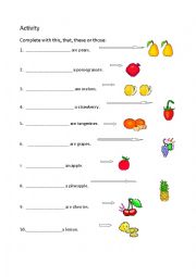 English Worksheet: demonstrative pronouns and fruit vocabulary