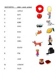 English Worksheet: the alphabet - matching letter - word - picture