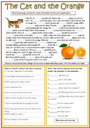 English Worksheet: The cat and the orange