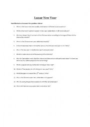 English Worksheet: Reading Comprehension: Lunar New Year Across Asia 