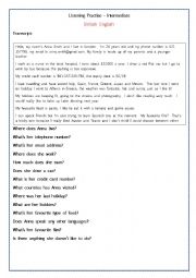 English Worksheet: Listening Practise - Anna Smith 