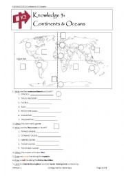 English Worksheet: Continents and Oceans