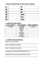 English Worksheet: MONTHS ACTIVITIES