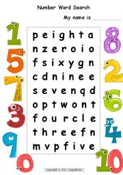 English Worksheet: Number Word Search
