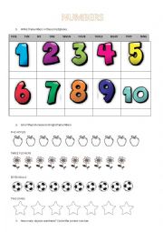 English Worksheet: Numbers1 to 10.