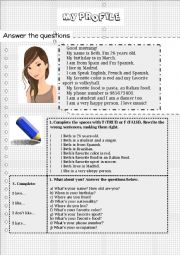 English Worksheet: My profile - reading