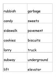 English Worksheet: British - American English vocabulary cards