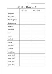 English Worksheet: Do you play? (Musical instruments and sports)
