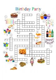 English Worksheet: Birthday Crossword + Key