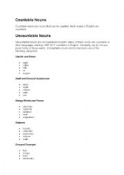English Worksheet: Countable and uncountable