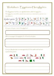 English Worksheet: Egyptian Hieroglyphs Worksheet