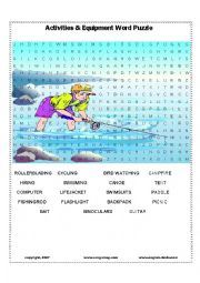 English Worksheet: Activities & Equipment Word Puzzle