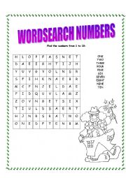 English Worksheet: NUMBERS WORDSEARCH