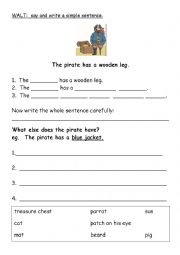 English Worksheet: Pirate Sentence Building 2